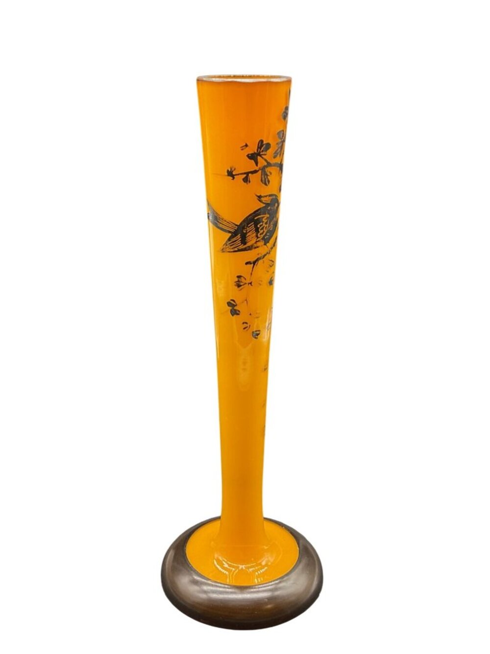 Vintage Bohemian Czech Tango Art Nouveau Glass Vase Yellow Silver Overlay 10"H - Picture 2 of 7